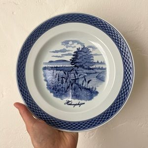 Royal Copenhagen Fajance blue white plate landscape Halvvejshójen RARE Denmark